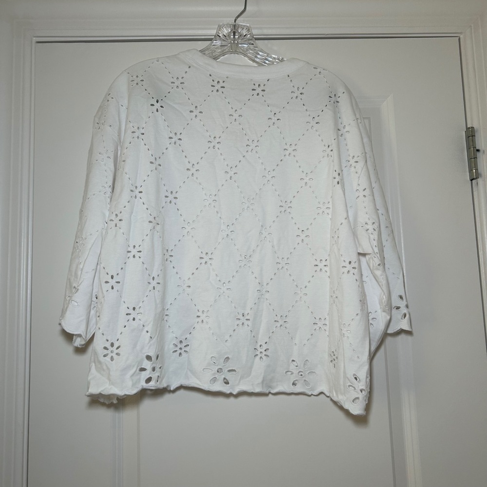 NWT Madewell The Embroidered Boxy Crop Tee in Allday Jersey white women's L boho - Picture 8 of 8